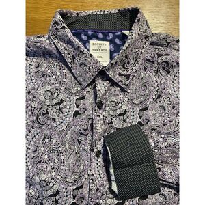 Society Of Threads‎ Purple Paisley Comfort Stretch Slim Fit Men's 2XL Flip Cuff